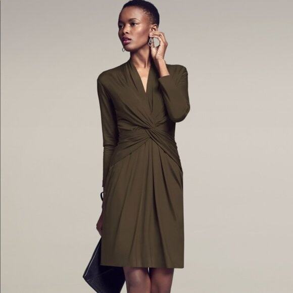 MM LaFleur Dress Womens 6 Black Blair 2.0 Ruched Twist Long Sleeve Midi Zip Up - Picture 2 of 13